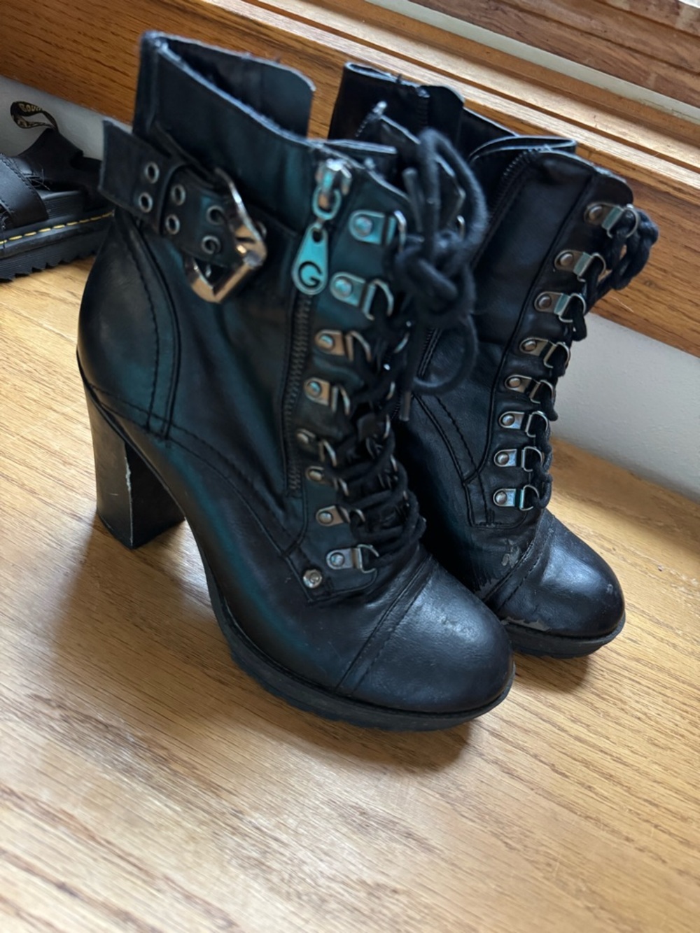 Guess Black Lace-Up Heel Ankle Boots
